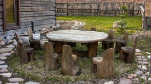7. Relaxation table with chairs. Oak. 60 x 180 x 120, chair h 60.