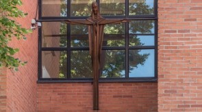 15. Resurrection. High-relief. Oak. h 280. On the facade of Alytus St. Benedict gymnasium..jpg